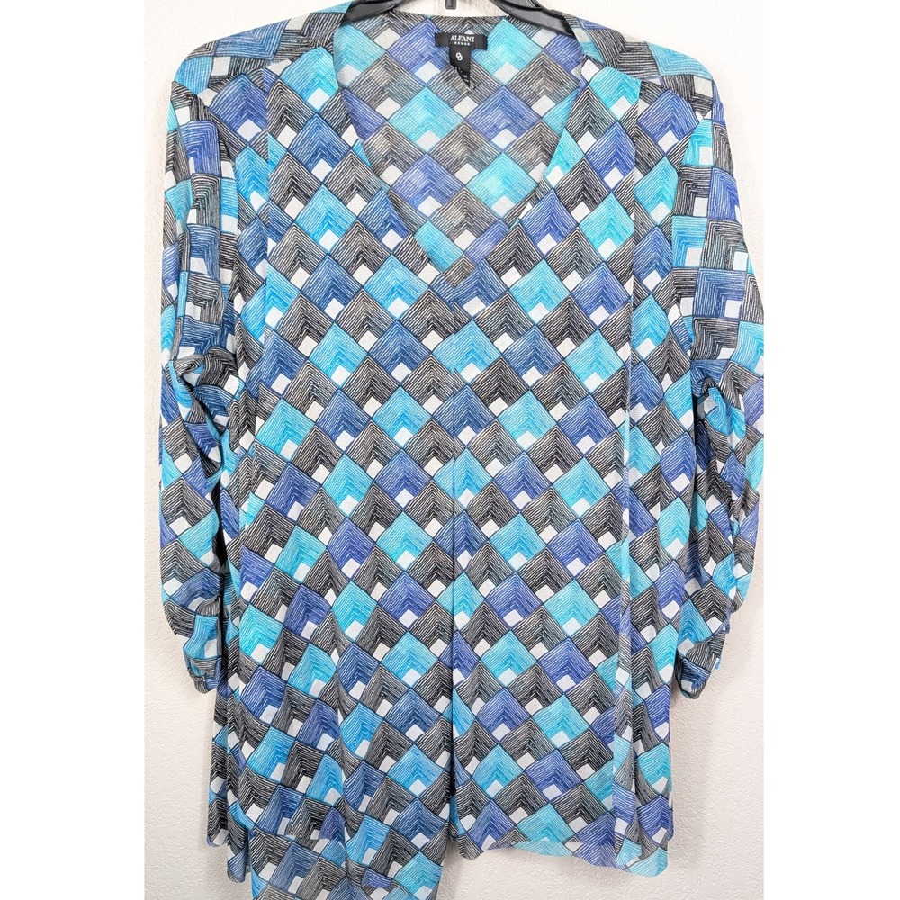 Alfani Woman 3X Geometric Print Blouse Top Blue Black White